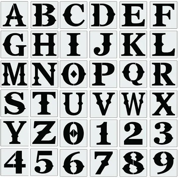 6 Inch Letter Stencils for Painting on Wood, 36Pcs Alphabet Stencils Retro