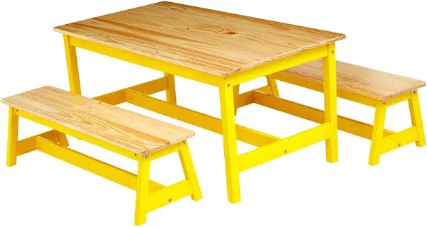 Amazon Basics Indoor Kids Table and Bench Set, Natural, 3 Count (Pack of 1)