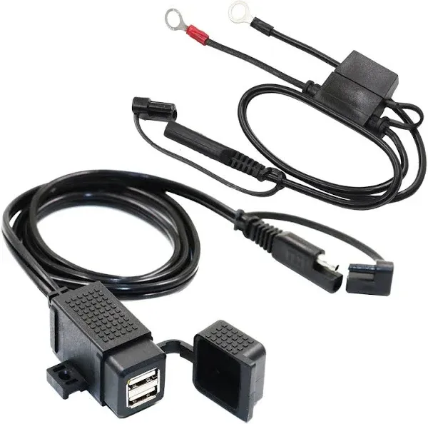 3.1Amp Waterproof Motorcycle Dual USB Kit SAE to USB Adapter Cable Terminal