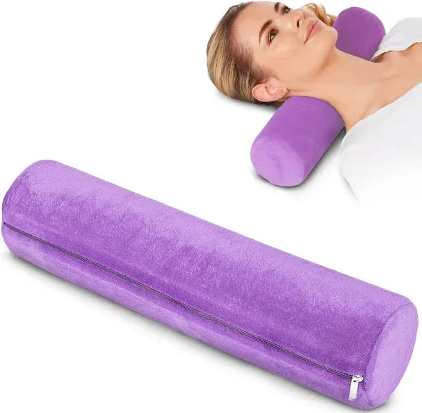 AllSett Health Cervical Roll Cylinder Bolster Pillow, Memory Foam Washable Cover, Ergonomically Designed Spine and Neck Support During Sleep -Purple