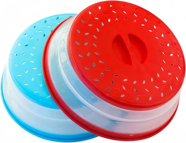 Pack of 2 Splatter Guard, Collapsible Microwave Food Cover, Colander Kitchen Gadget for Food,10.5inch, BPA free TPR, Dishwasher safe