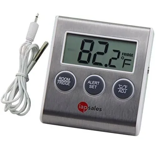 Easy to Read: Refrigerator Freezer Thermometer Alarm, High & Low Temperature Alarms Settings, Stainless Steel & White