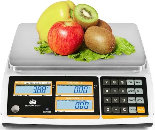 NTEP Certified Scale Price Computing, 60lb Capacity, 0.01lb Readability Rechargeable Commercial Food Produce Scale for Farmers Markets, Grocery Stores, Delis, Legal for Trade, COC #21-001