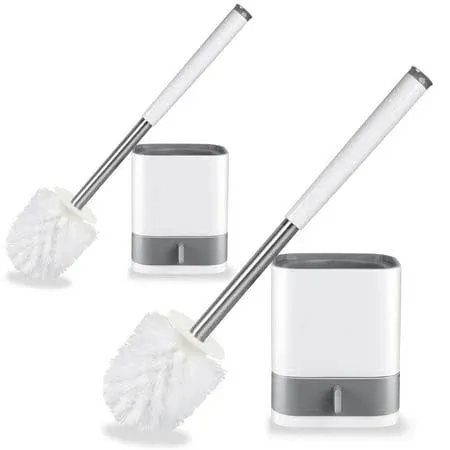 Toilet Bowl Brush Holder Set: Silicone Toilet Brush with Refillable Handle Dispenser - Bathroom Scrubber Rv Cleaner Toilet Brush with Caddy - Deep Cleaning Bathroom Scrub Brush