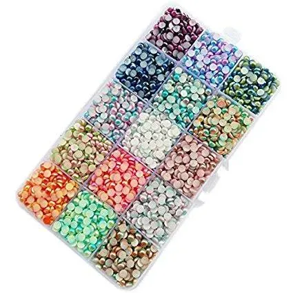 10000Pcs Assorted 15 Colors Gradient Color Half Flatback Imitation Pearl Bead 4M