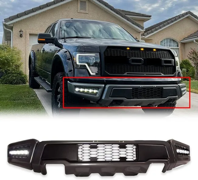 TZD Raptor Type Front Bumper Compatible with Ford F150 2009-2020 Charcoal Gray Bumpers With LED Fog Light Kit (F150, 2009-2014)