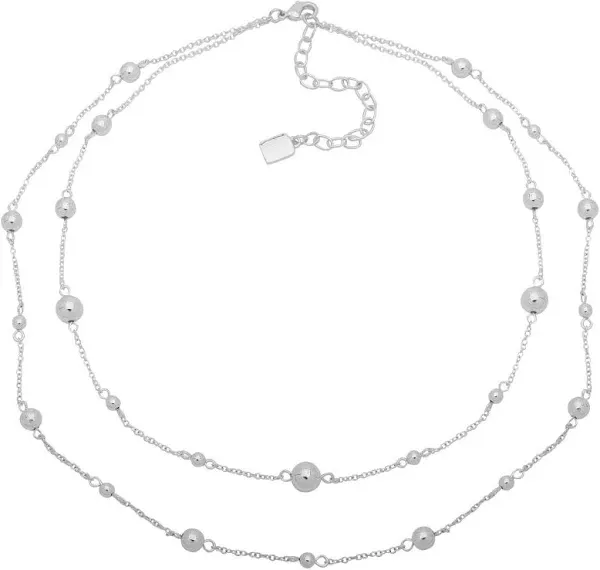 Chaps Women's Double Strand Bead Necklace, Silver