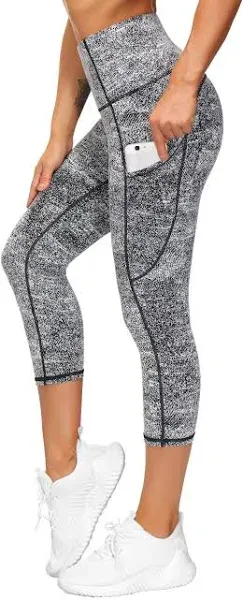 The Gym People Thick High Waist Capris Yoga Pants with Pockets, Tummy Control Workout Running Yoga Leggings for Women