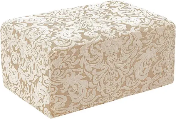 Subrtex Ottoman Covers Jacquard Damask Footstool Stretch Slipcover - Grayish Blue