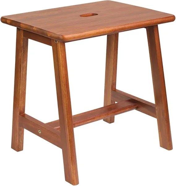 Rectangular Acacia Wood Stool (16.7"D x 13"W x 17.7"H) Small Bench Seat, Small ...