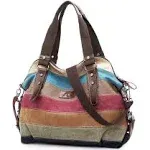 Snug Star Canvas Handbag Multi-Color Striped Lattice Cross Body Shoulder Purse Bag Tote-Handbag for Women (Multi Color D)