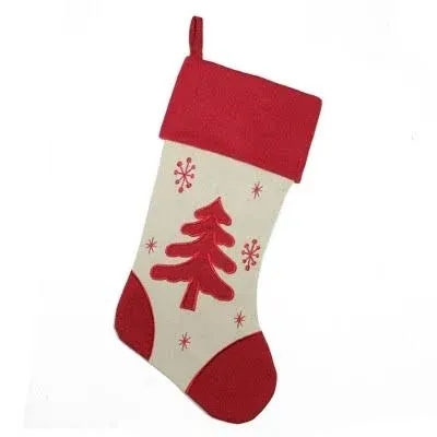 18" Red and Ivory Tree with Snowflakes Christmas Stocking - Bed Bath & Beyond - 23002389