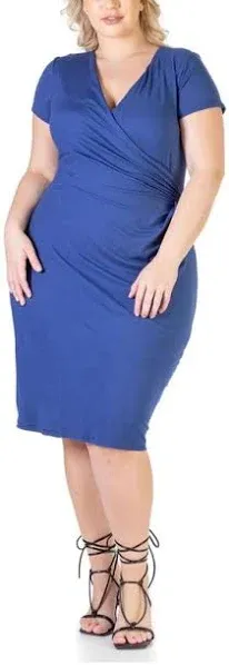 24seven Comfort Apparel Plus Size Short Sleeve V-Neck Faux Wrap Dress Women's