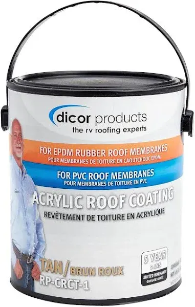 Dicor RP-CRCT-1 EPDM Roof Acrylic Coating - 1 Gallon - Tan - Long-Lasting and Durable