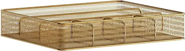 Martha Stewart Ryder Gold Mesh Metal 6 Compartment Large Desk Drawer Organizer for Accessories and Office Supplies