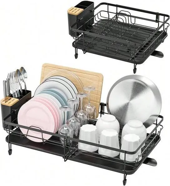 Expandable Dish Drying Rack for Kitchen Counter, Large Extendable Dish Rack w...