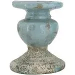 Small Distressed Blue Terracotta Pillar Candle Holder