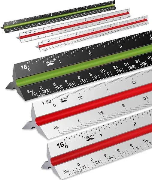 Premium 3-Piece Architectural Scale Ruler Set - Imperial and Metric Scales