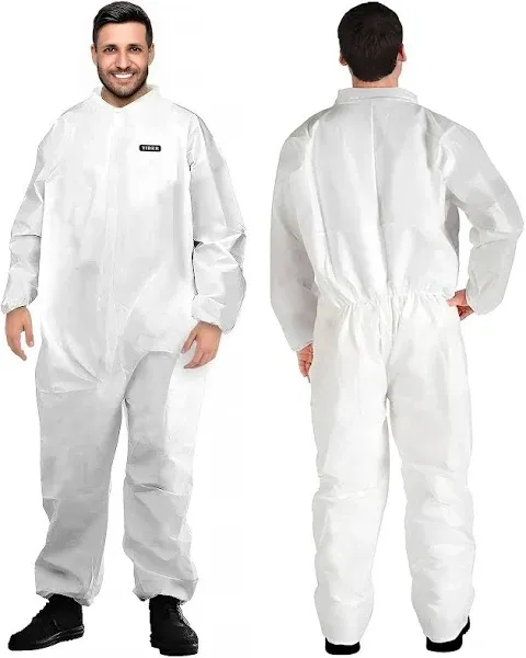 Hazmat Suit Disposable Coverall | Heavy Duty Full Body Painters Suit in 7 Sizes with Multiple Specifications for Men & Women Without Hood - Breathable & Water Resistant