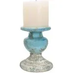 Creative Co-Op Small Distressed Blue Terracotta Pillar Candle Holder