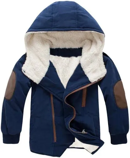 Mallimoda Boy's Thick Cotton-Padded Parka Jacket Hooded Fleece Coat