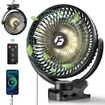 FRIZCOL 12000mah 8 Inch Portable Clip On Fan,battery Operated Camping Fan with lights and Remote