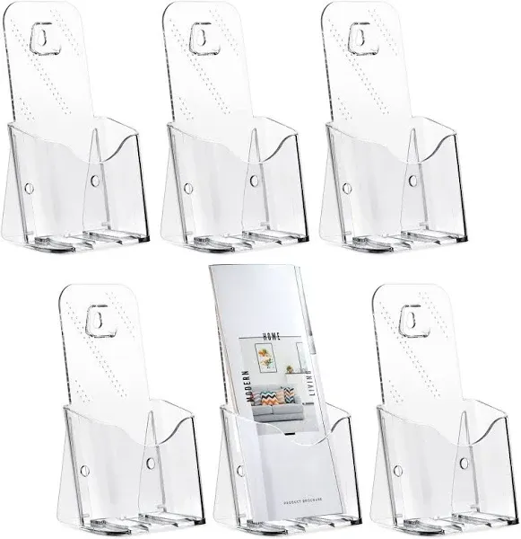 6 Pack Clear Brochure Holder Wall Mount - Pamphlet Display Stand, Mounted Fly...