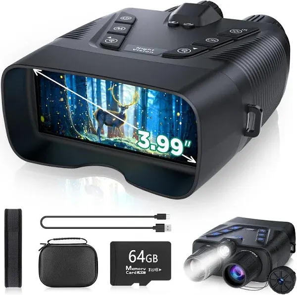 Night Vision Goggles, 58MP Full-Color 4K Night Vision Binoculars with 10000mAh Fast Charging Battery, 64GB Card, 3.99" Screen and 1968FT Viewing Range for Camping Hunting & Security(Black)