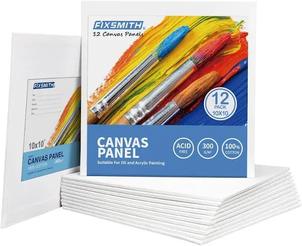 FIXSMITH Painting Canvas Panels Multi Pack- 5x7,8x10,9x12,11x14 (8 of Each),Set of 32,100% Cotton,Primed White Canvases,for Acrylic,Oil,Other Wet or