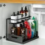 Under Sink Cabinet Organizer Pull Out Storage Shelves 1 Pack - Black