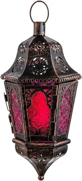  Lantern Decorative Indoor &amp; Outdoor, 13.6’’ Moroccan Style Vintage Purple