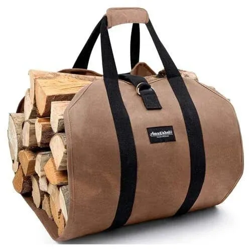 Amagabeli Firewood Carrier Bag Canvas Waxed Large Firewood Log Tote Carrying ...