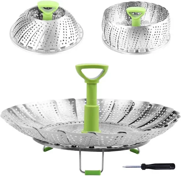 Steamer Basket Stainless Steel Vegetable Steamer Basket Folding Steamer Insert for Veggie Fish Seafood Cooking, Expandable to Fit Various Size Pot (6.4" to 10")