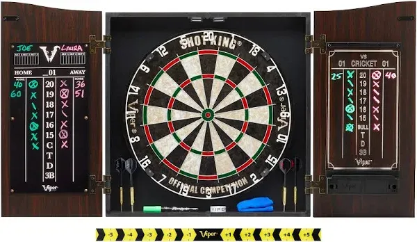 Viper by GLD Products Vault Deluxe Dartboard Cabinet with Shot King Sisal Dartboard and Illumiscore Scoreboard, Wood