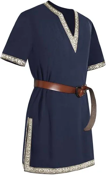 Noble Thane Men's Embroidered Edge Split Neck Over Tunic