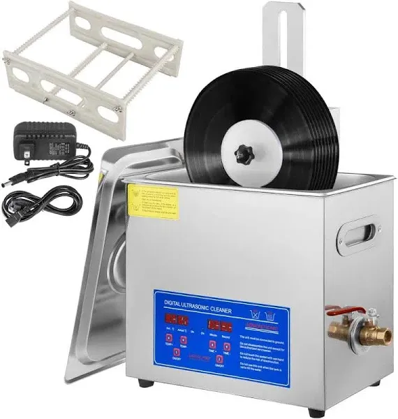 6L Ultrasonic Vinyl Cleaner, 7-12 inch 8 Records, 180W, with Drying Rack