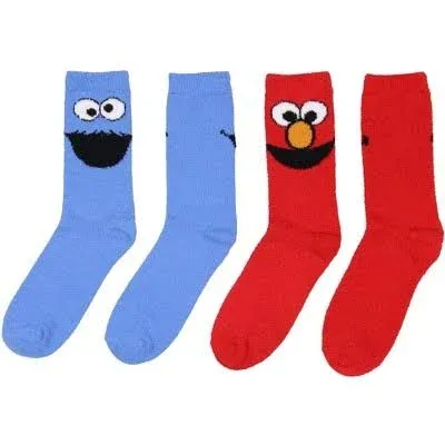 Sesame Street Socks Cookie Monster And Elmo Adult Fuzzy Plush Crew Socks 2 Pack