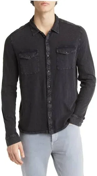 Shop John Varvatos Arvon Cotton Snap-up Western Shirt In Pacific Blue