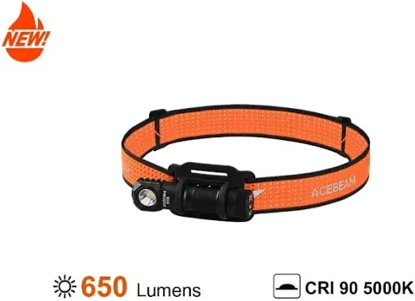 Acebeam H16 Lightweight LED Headlamp - Includes 1 x USB-C Rechargeable 14500 - 900 to 650 Lumens - 6500K to 5000K Color Temperature