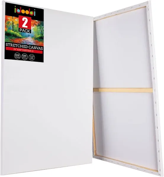 Stretched Canvases for Painting 2 Pack 24x36 100% Cotton Large Canvas Boards for Painting, White Painting Canvas for Oil, Acrylic Paint & Other Painting Media