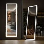 Sweetcrispy 64"x21" Mirror Full Length Standing Mirror with LED Lights, Lighted Floor Mirror with Stand, w/Dimming & 3 Color Lighting, Wall Mirror