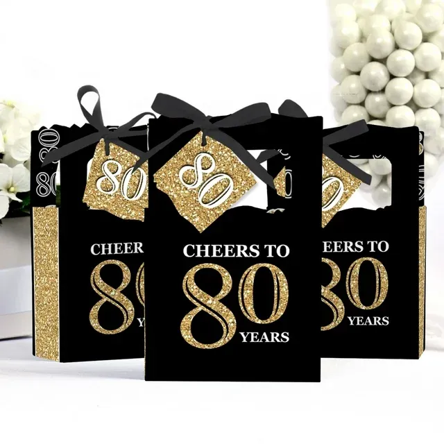 Big Dot of Happiness - Adult 80th Birthday - Gold - Birthday Party Favor Boxes ...