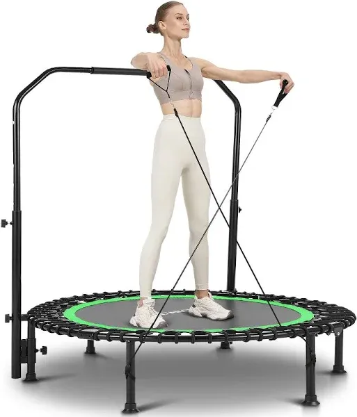 ANCHEER 40/50" Foldable Mini Trampoline Max Load 450/550lbs, Fitness Trampoline with Bungees, Adjustable Foam Handle, Indoor Exercise Trampoline for