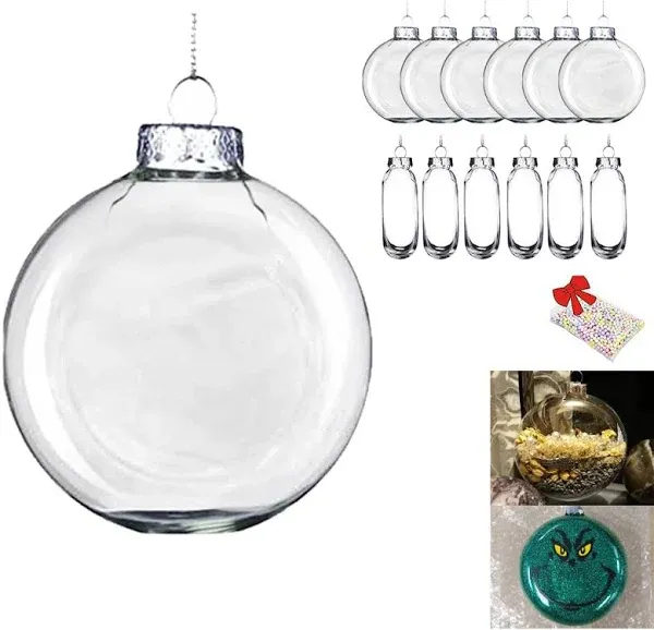 Yuoto Set of 12,80mm Flat Round Paintable Clear Glass Christmas Ornaments