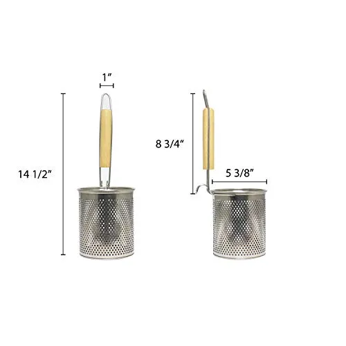 Thunder Group SLNS553 5" X 5 1/4" Flat Bottom Noodle Skimmer, Round, Stainless Steel with Wood Handle