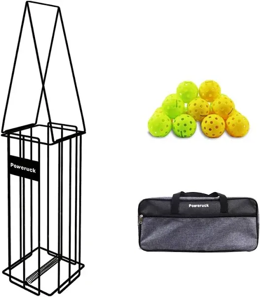 Pickleball Tennis Ball Hopper Set, Pickleball Tennis Ball Basket Holder with 20 Outdoor Pickleball Balls,Perfect Court Equipment for Beginner