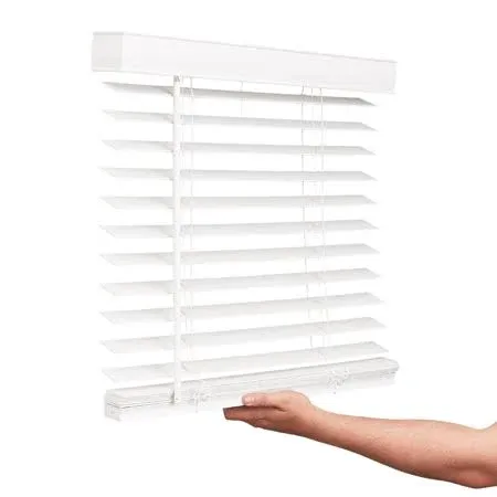 Cordless Faux Wood Blinds, 11&#034; Wide x 72&#034; Long, Smooth, Snow White, 2 Inch Ho...