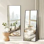 NicBex Full Length Mirror with Stand, 57"x 20" Black Full Body Mirror, Aluminum Alloy Frame Floor Mirror, Free Standing Mirror, Wall-Mounted, for