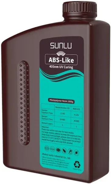 SUNLU 2000G ABS-Like 3D Printer Resin, 405nm UV Curing Photopolymer Rapid 3D Resin For 2K 4K 6K 8K LCD/DLP/SLA 3D Printers, Non-Brittle & High Precision & Low Shrinkage, 2KG, Black