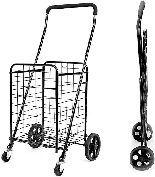 MaxWorks 50545 Heavy-Duty Folding Shopping Cart for Groceries, 90 lbs Capacity, 360° Swivel Wheels, Collapsible Utility Cart for Laundry, Condo, Travel, and Transport